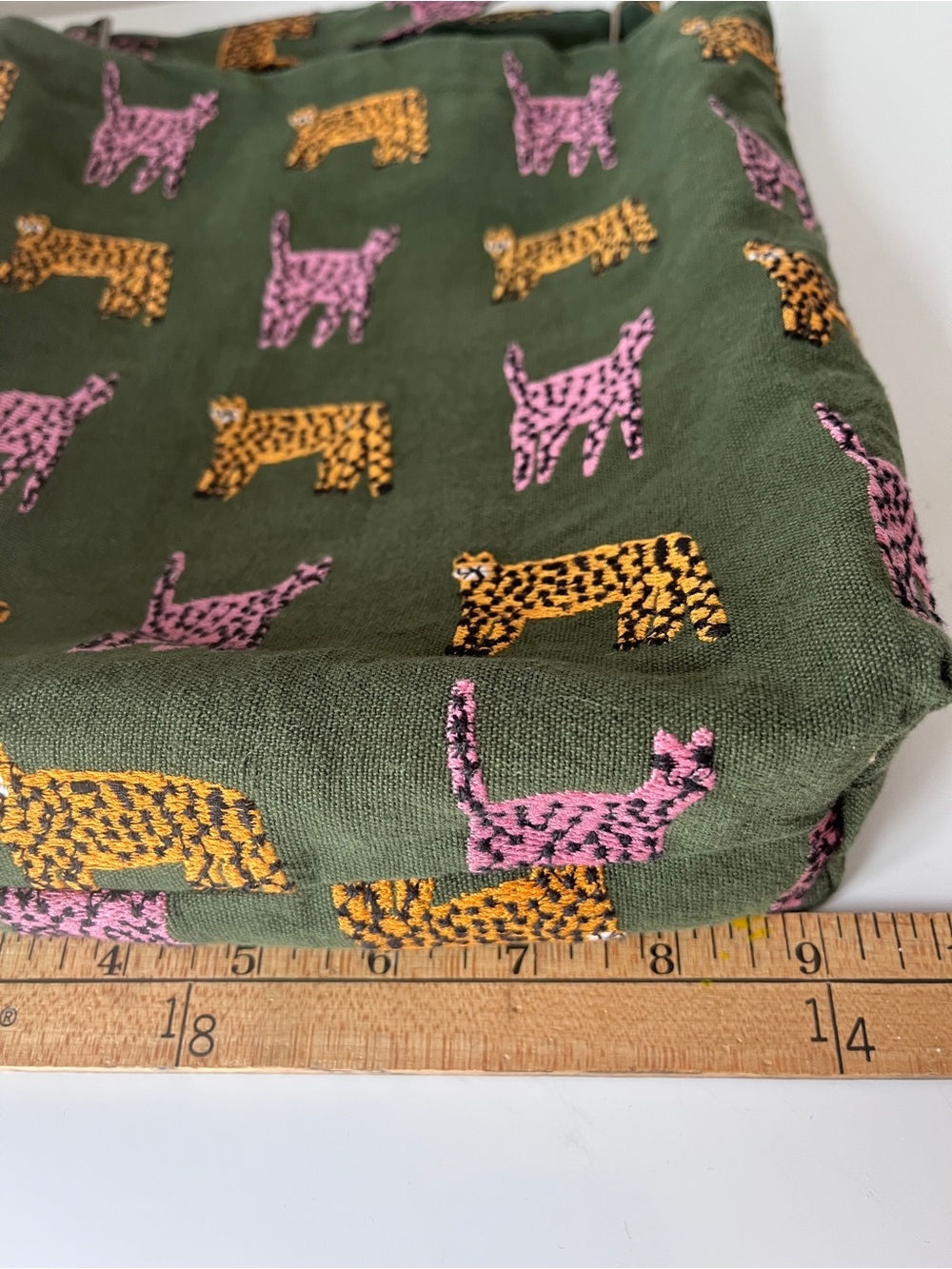Green Canvas Embroidered Leopard Crossbody Tote Bag Adjustable Strap - Picture 7 of 7